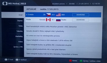 Česká televize využívá HbbTV i pro přípravu povedených specializovaných aplikací, třeba k MS v hokeji.