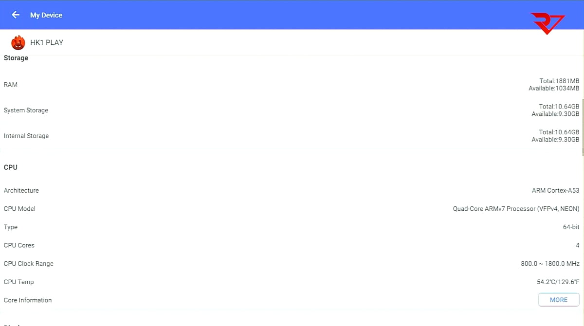 HK1 Play, benchmark AnTuTu (model v konfiguraci pamětí 2/16 GB)
