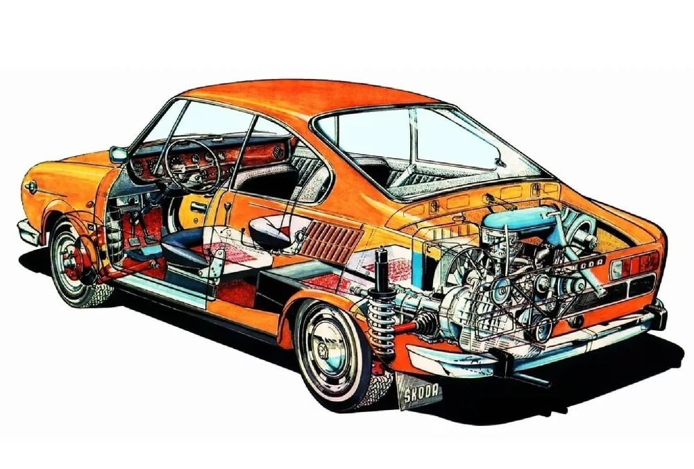 Rentgenový snímek nabízí nejen pohled „pod šaty“, ale i třeba na pneumatiky s bílým proužkem nebo imitaci dřevěného obkladu palubní desky, od níž výrobce záhy upustil