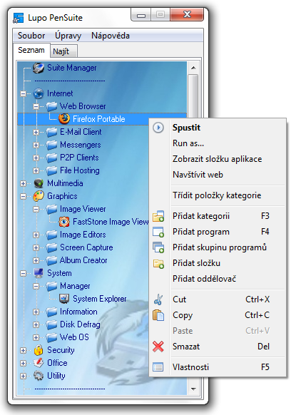<p>ASuite pro správu zástupců a kategorií programů</p>