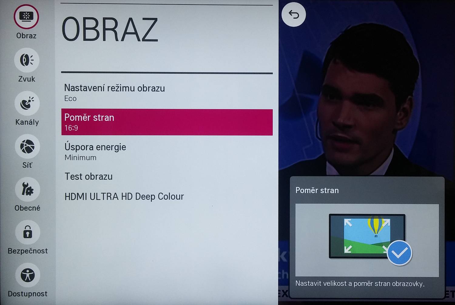 LG menu Nastavení