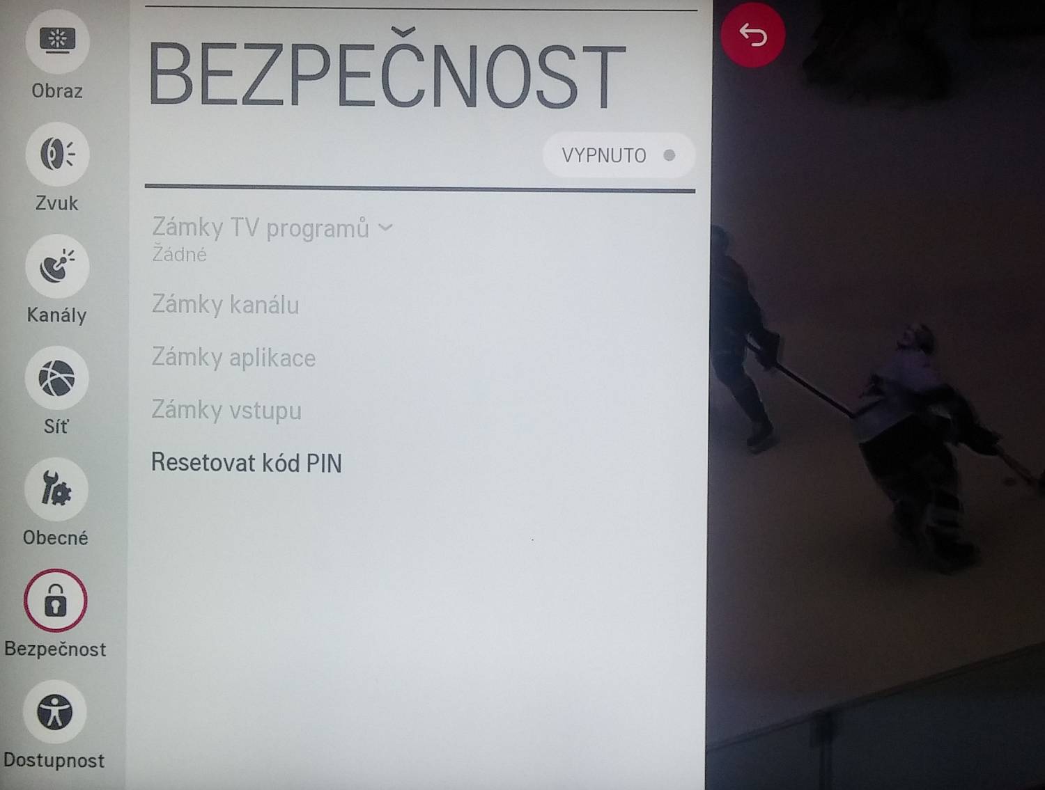 LG menu Nastavení