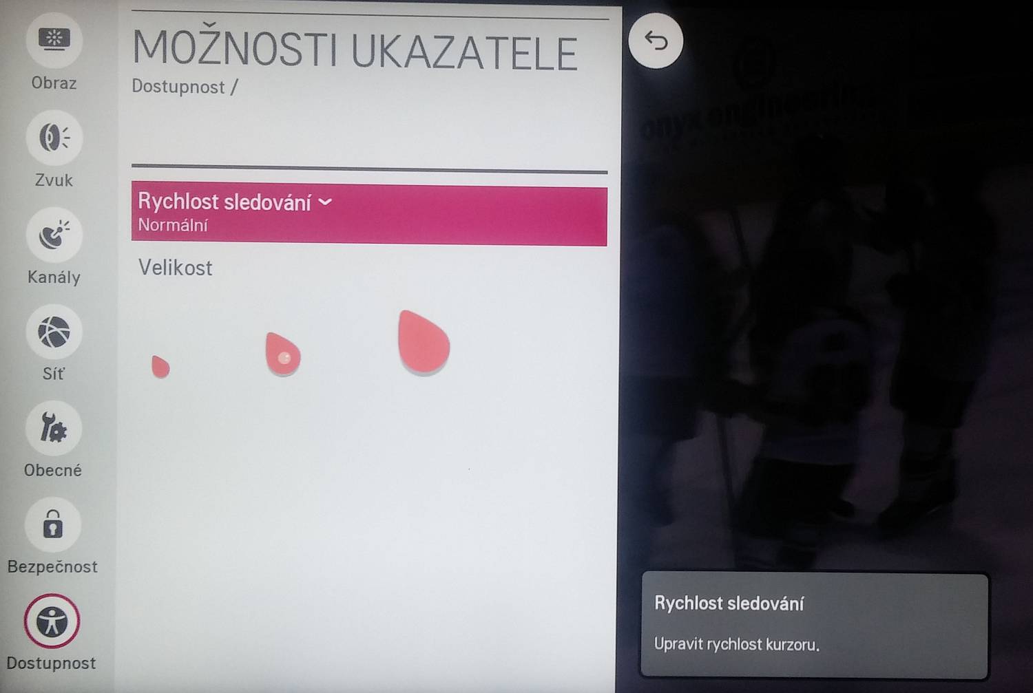 LG menu Nastavení