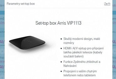 Takto vypadají u T-Mobile TV parametry boxu Arris VIP1113. S mobilem ho pochopitelně nepropojíte...