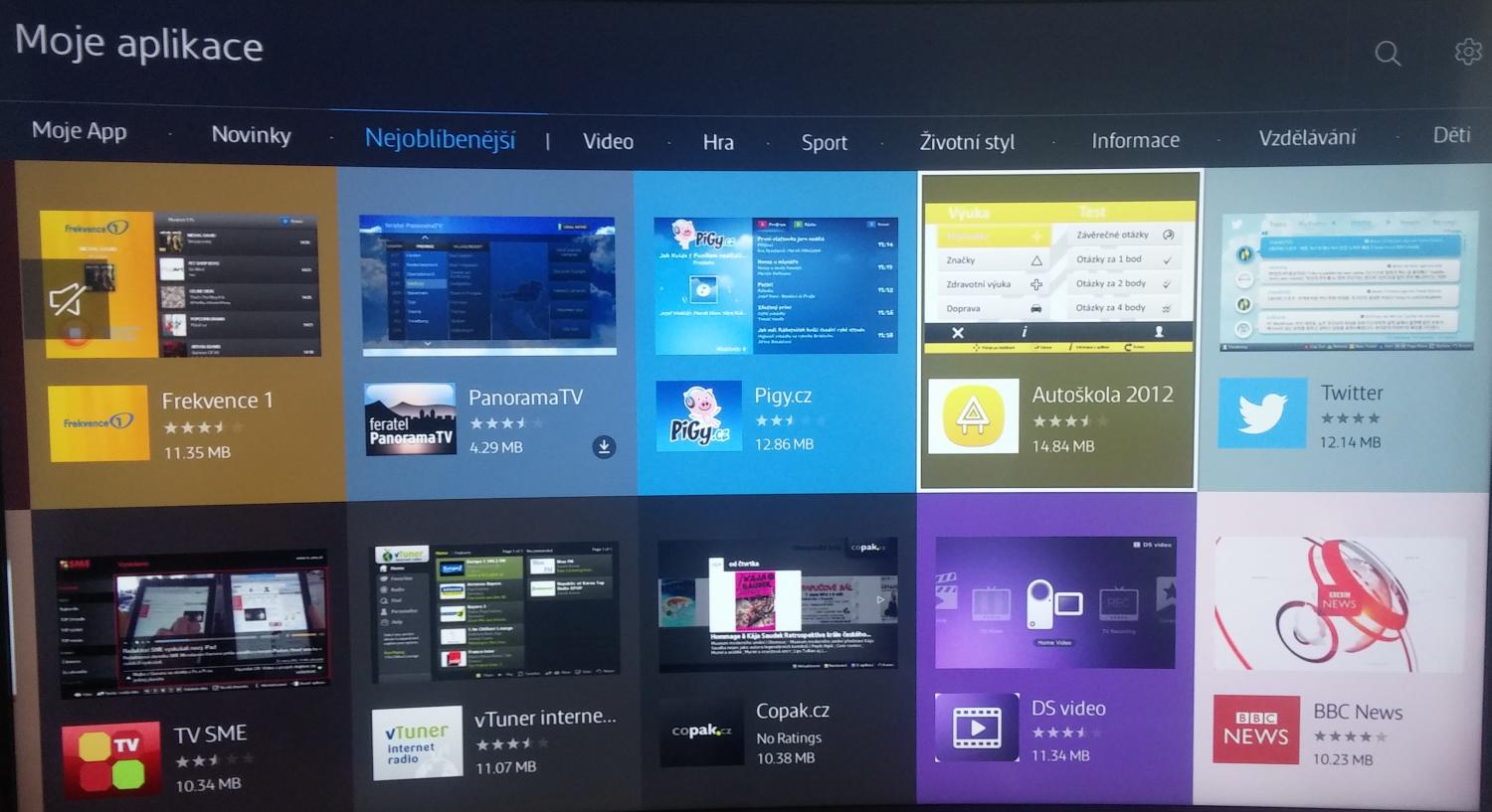 Samsung Tizen - Smart Hub - Moje aplikace - nejoblíbenější.