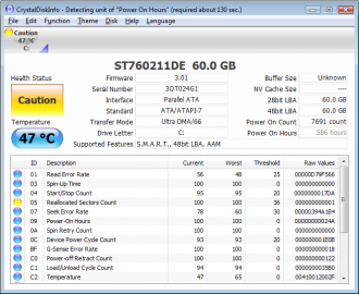 výstup z programu Crystal Disk Info