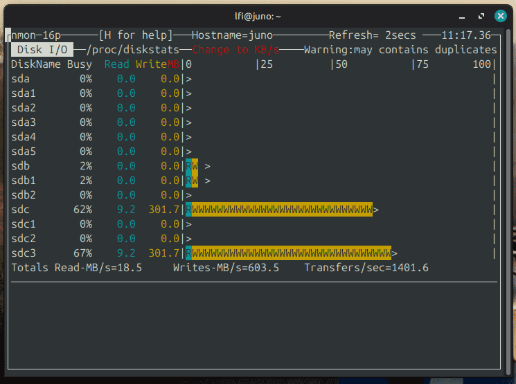 Sledování vytížení disků pomocí utility nmon