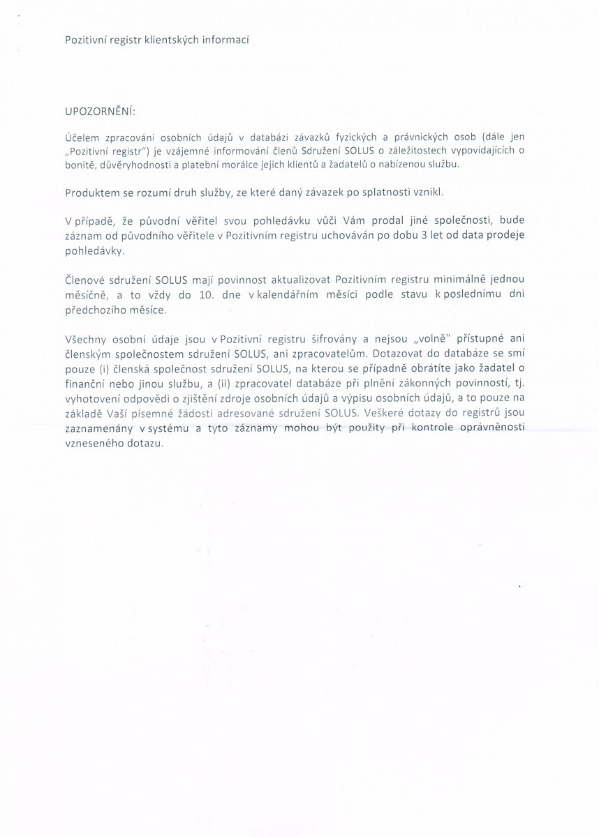 Solus. Informace o pozitivním registru.