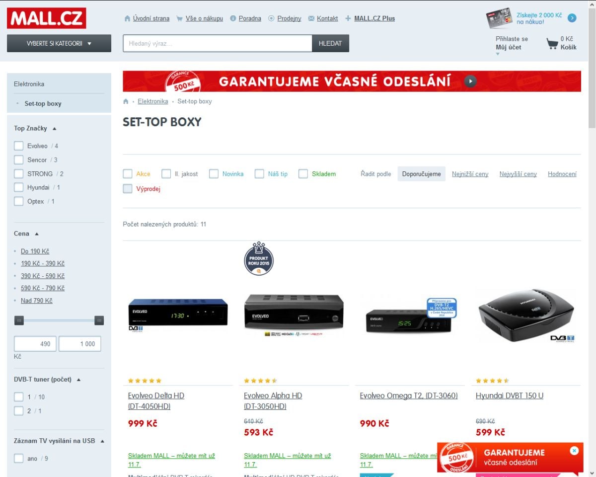 Mall.cz, DVB-T2 - HEVC, 7-2016