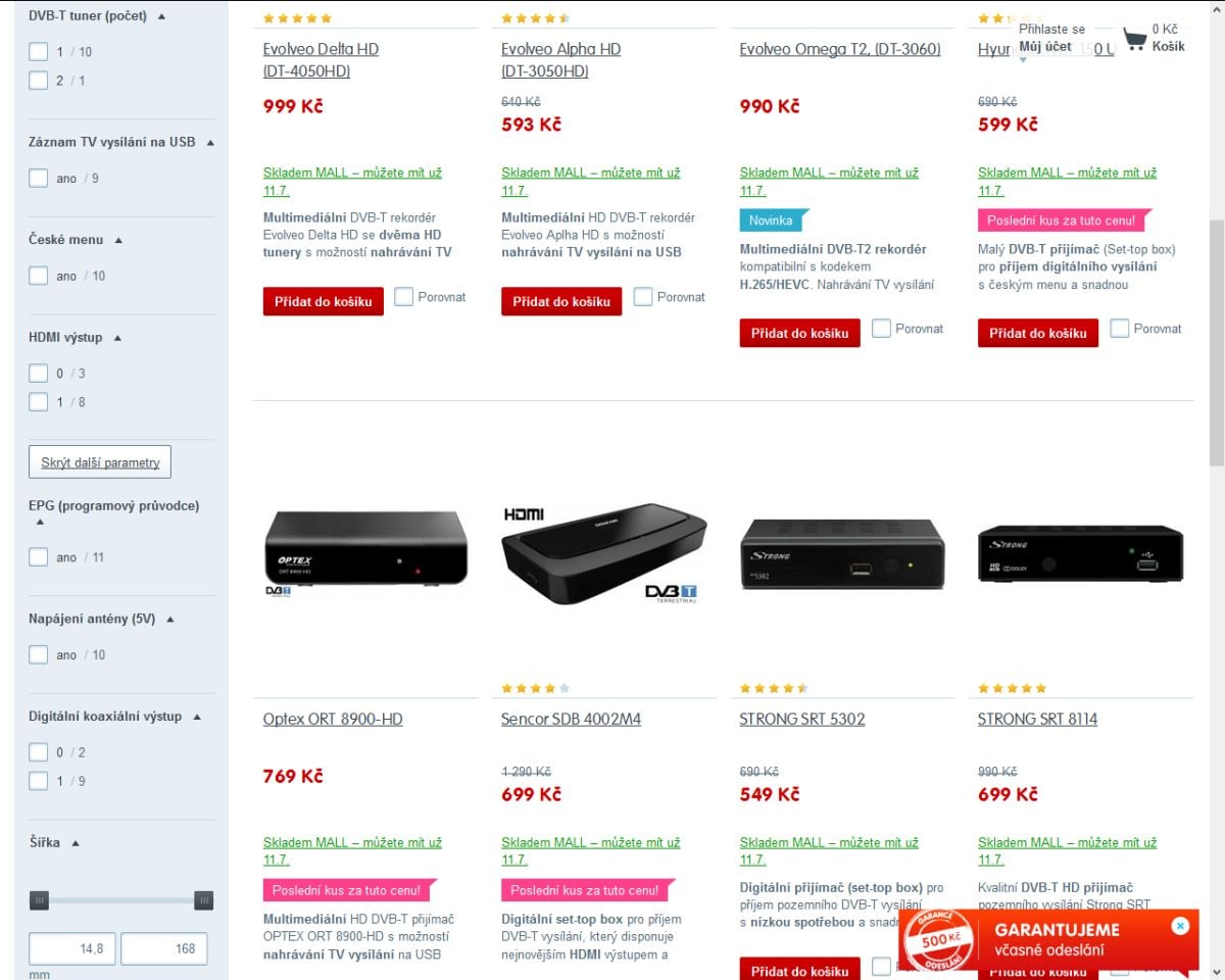 Mall.cz, DVB-T2 - HEVC, 7-2016