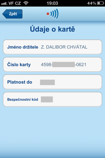 Detaily Mobilní karty.
