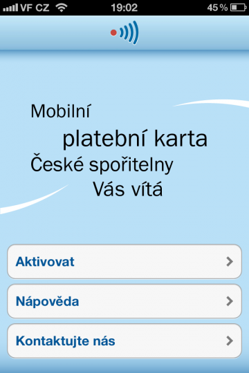 Úvodní nabídka při aktivaci