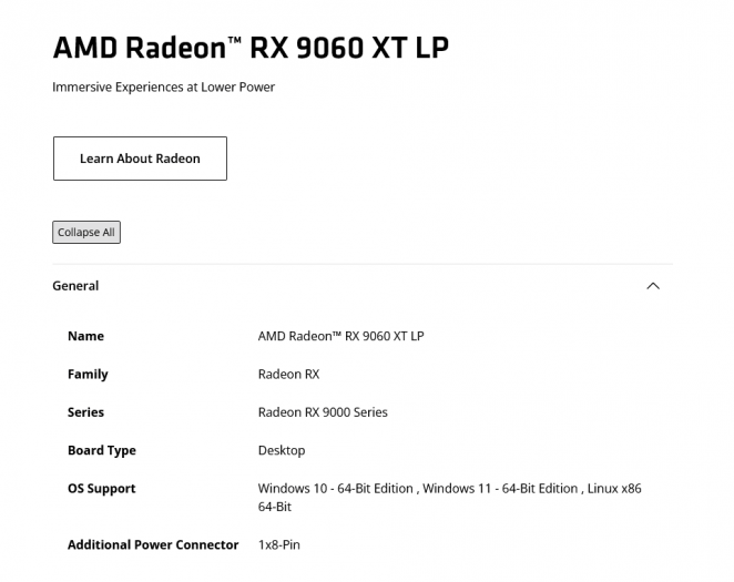 Autor: AMD Radeon RX 9060 XT LP na webu AMD
