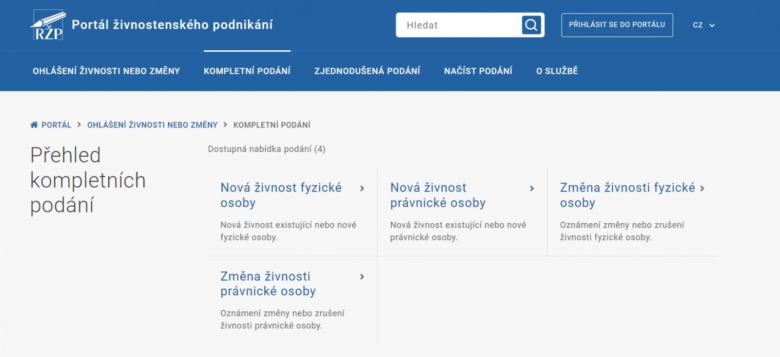 Ukázka rozhraní portálu