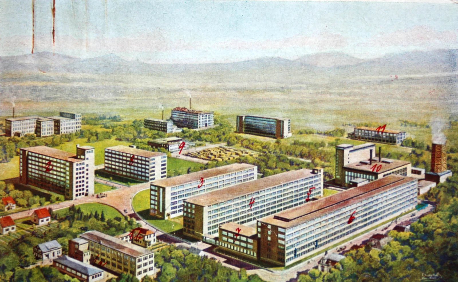 Stylizovaná kresba zachycující část továren společnosti J. Kunert a synové. Trojici hlavních budov nyní vlastní soukromý majitel, který plánuje, že by z budov mohl být pečovatelský dům či multikulturní centrum. A možná i byty.