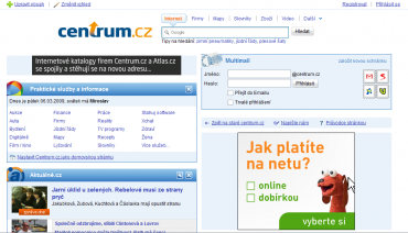 <p>Úvodní strana portálu Centrum.cz</p>