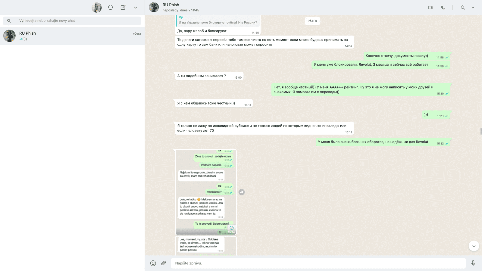 Navázání důvěry v komunikaci s podvodníkem. Podrobné popisování podvodů a schématu. (15. 02. 2022)