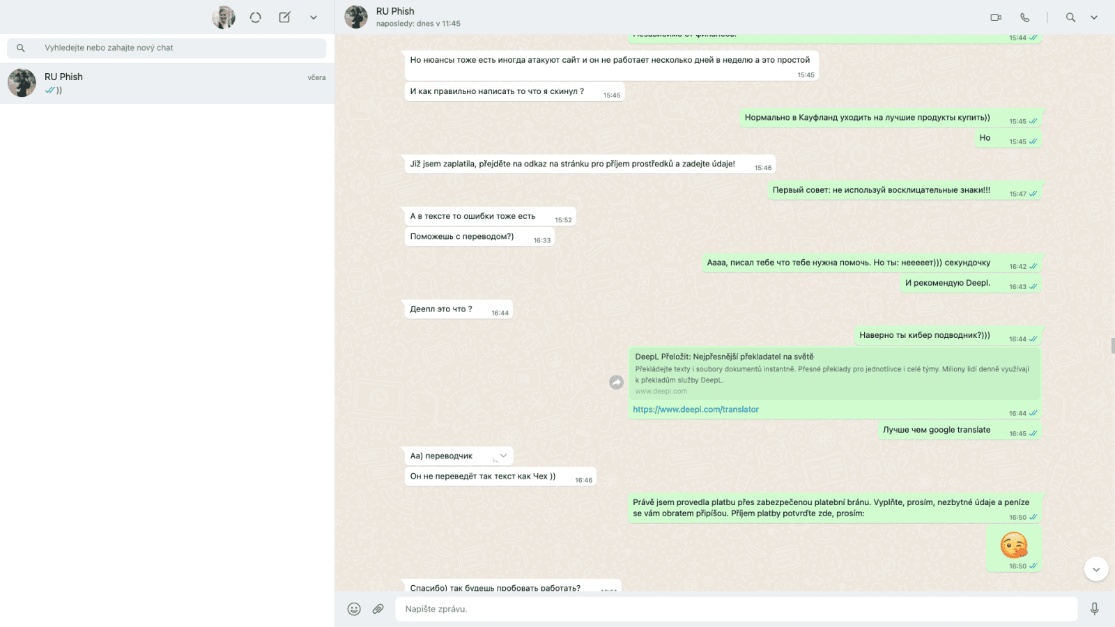 Navázání důvěry v komunikaci s podvodníkem. Podrobné popisování podvodů a schématu. (15. 02. 2022)