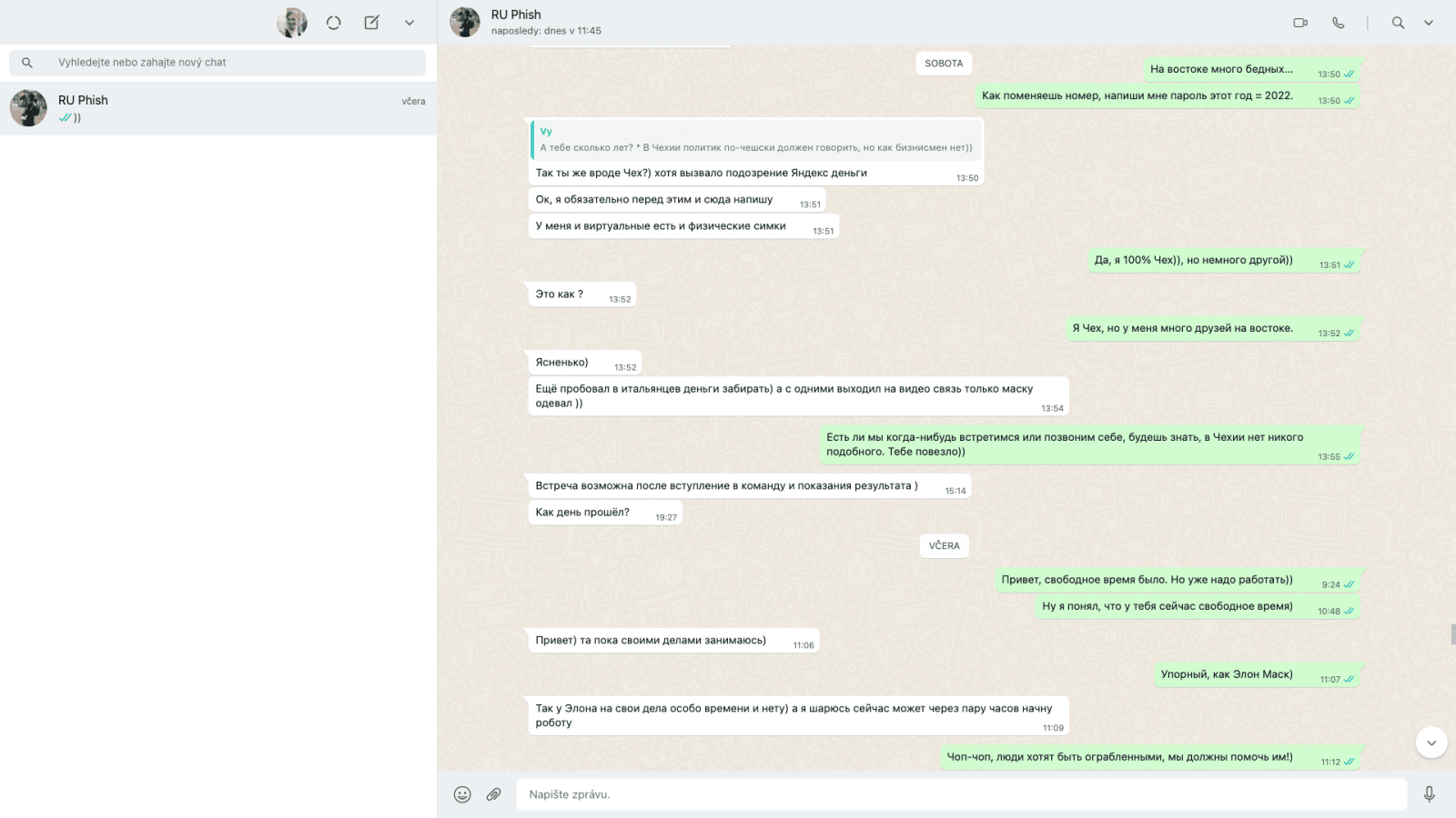 Navázání důvěry v komunikaci s podvodníkem. Podrobné popisování podvodů a schématu. (15. 02. 2022)
