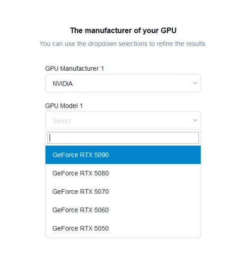 Grafiky GeForce RTX 5000 v kalkulátoru výkonu zdroje od Seasonicu