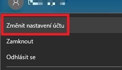 Změna nastavení typu uživatelského účtu