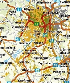 Pokrytí DAB+ v Ostravě, síť Českých radiokomunikací