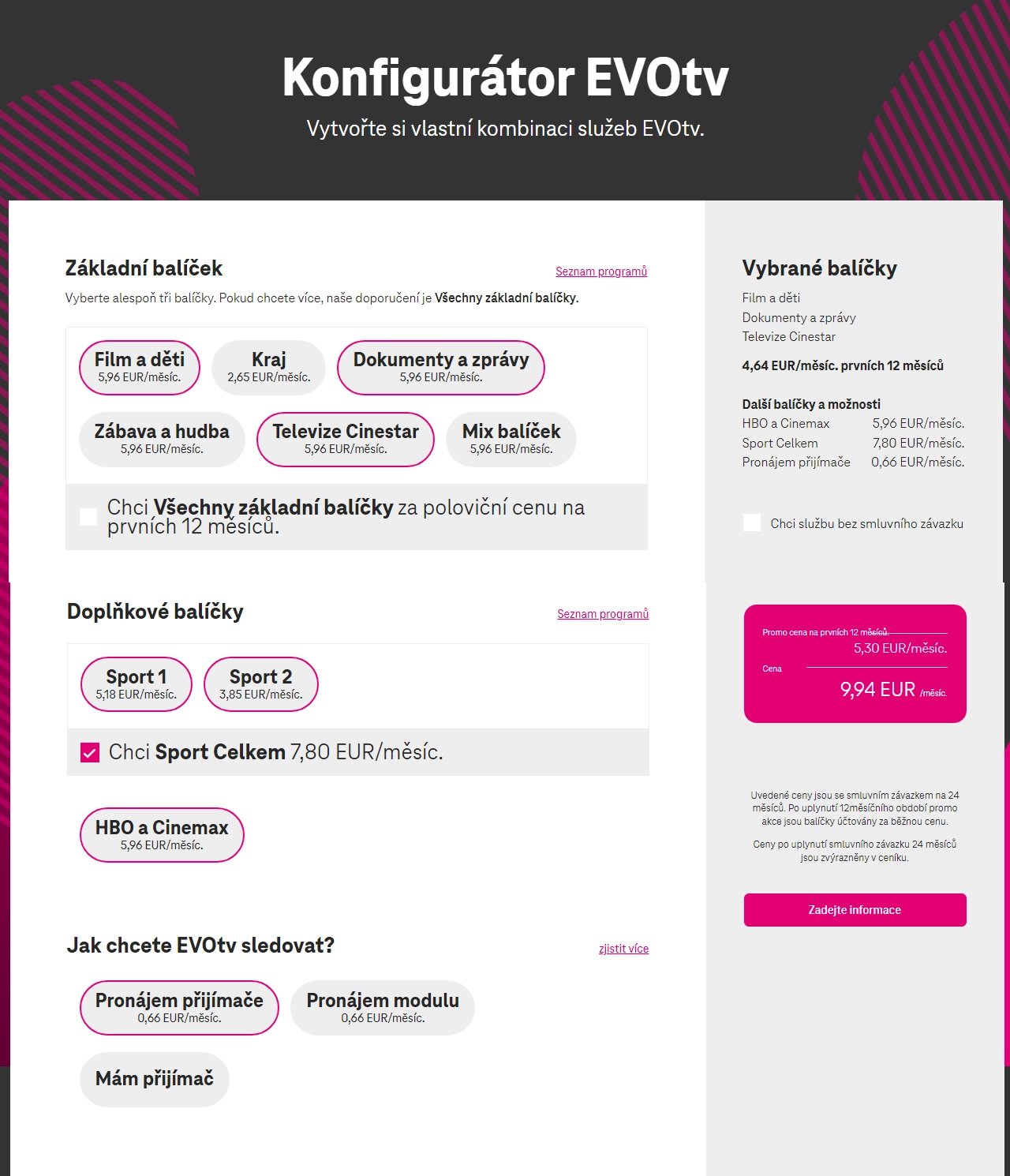 Ukázková konfigurace služby EvoTV