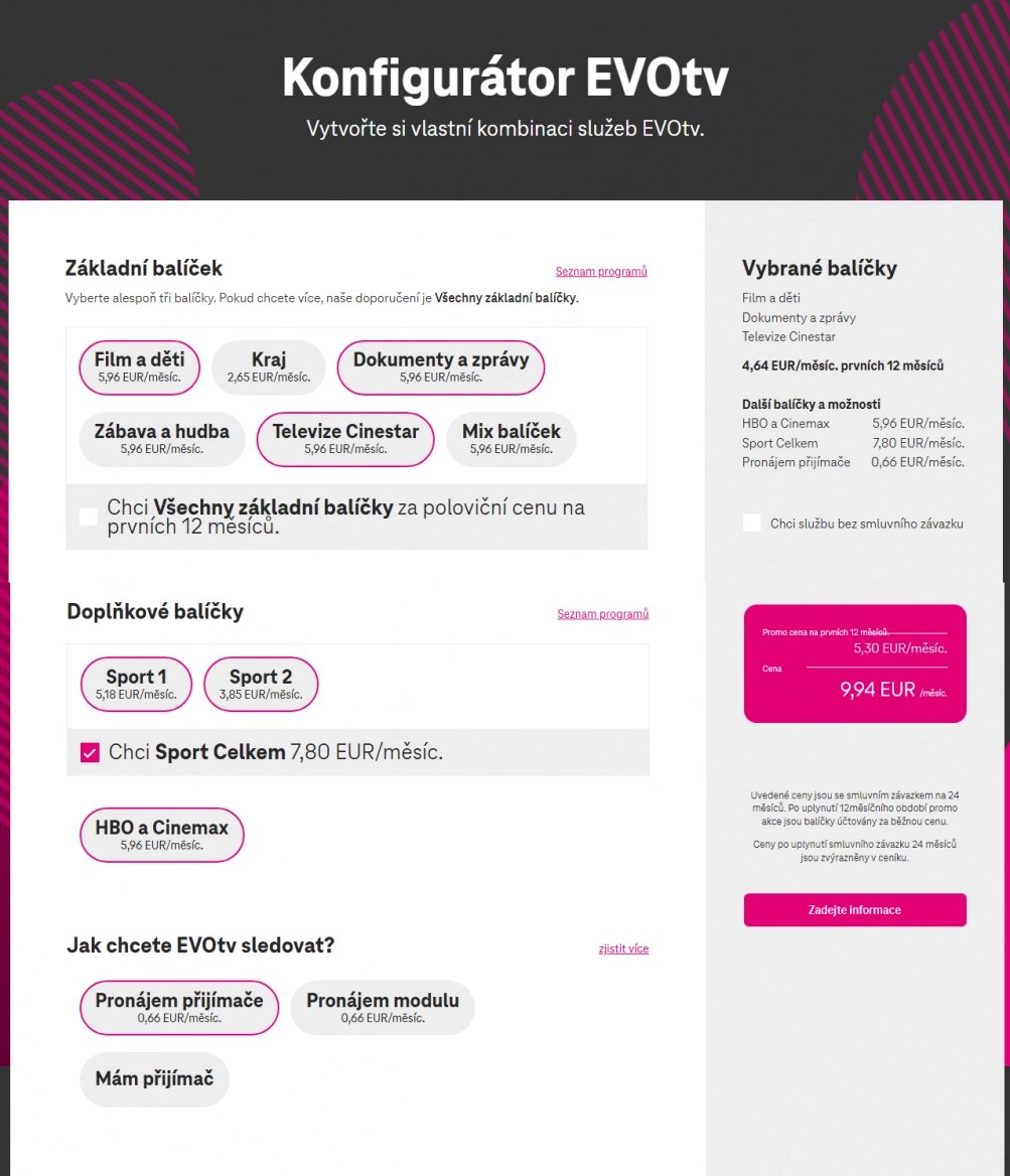 Ukázková konfigurace služby EvoTV