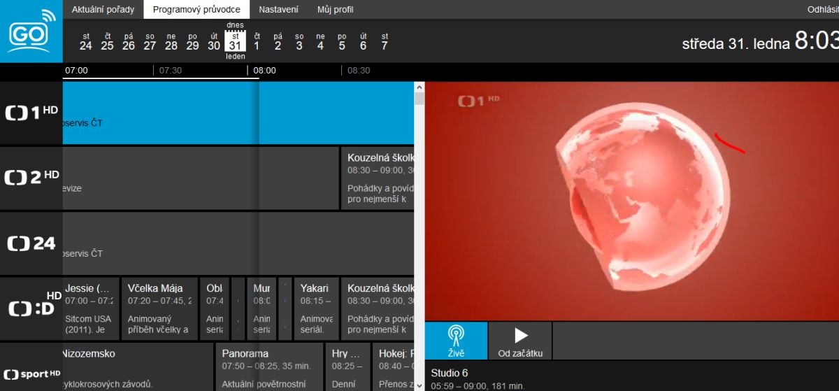 Volba Programový průvodce, nebo-li EPG.