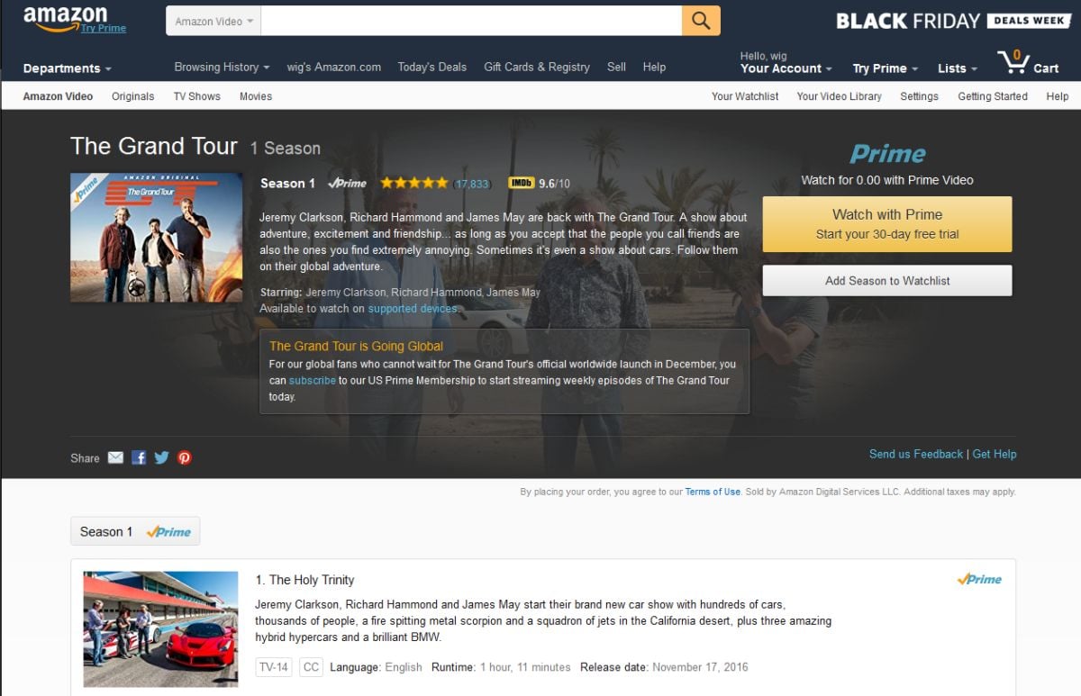 The Grand Tour už ke zhlédnutí zdarma nebyl.