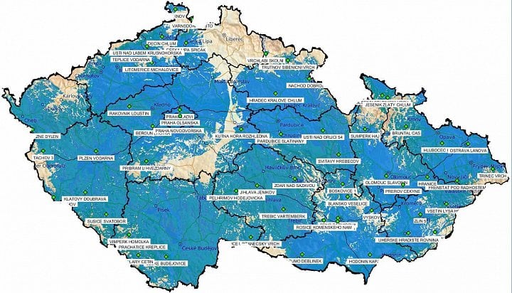 Pokrytí Přechodové sítě 13 k 31. říjnu 2018