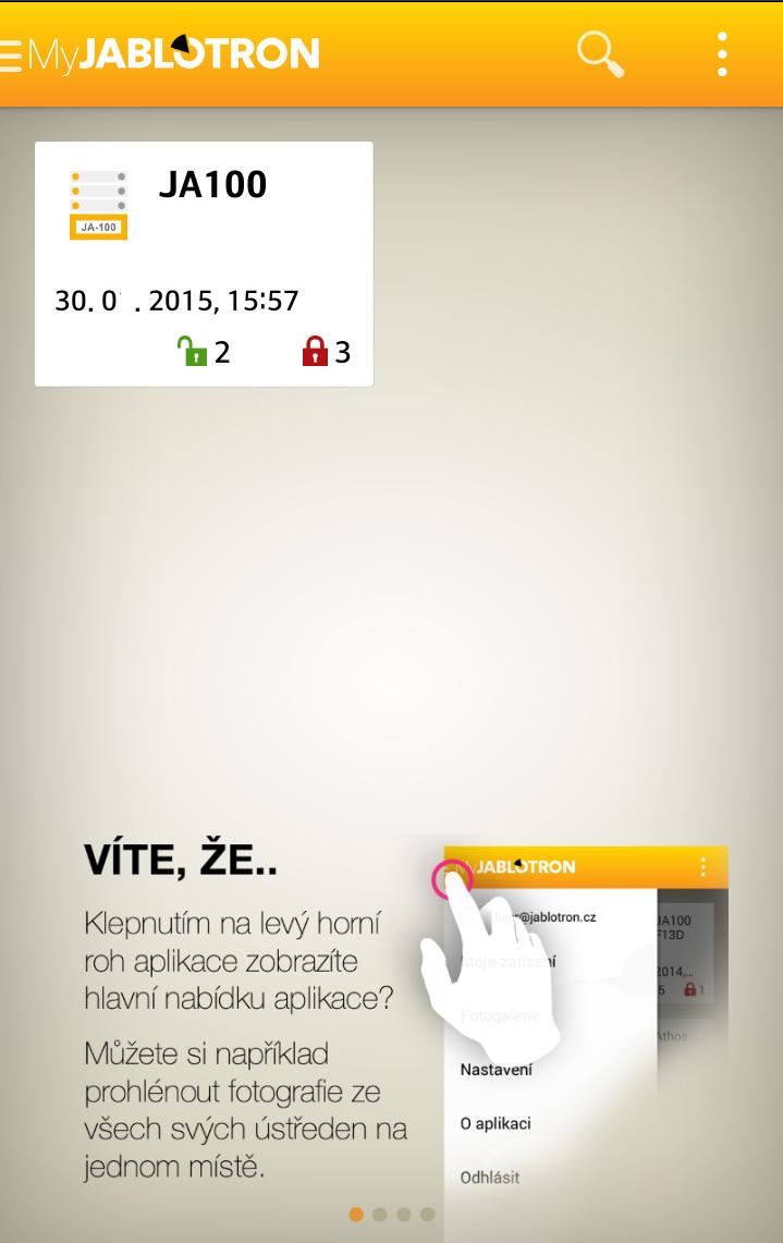 Takto vypadá základní obrazovka na mobilu s Androidem hned po přihlášení do aplikace.