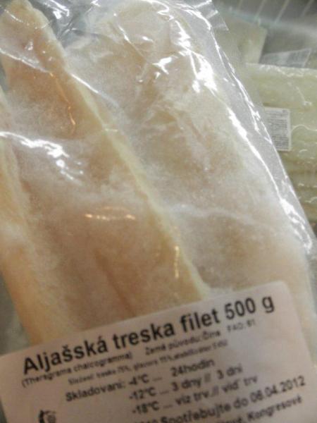 Aljašská treska filet: potravina vykazovala známky rozmrazení a opětovného zmrazení