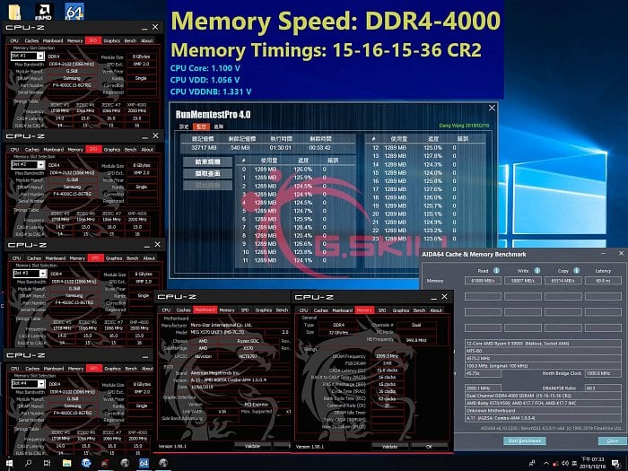 G Skill pameti Trident Z DDR 4000 ulra low latency CL15 16 15 36 AMD Ryzen 9 3900X X570