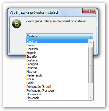 Volba jazyka pro instalaci.