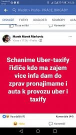 Na Facebooku najdete mnoho inzerátů hledajících řidiče pro Taxify a Uber. Schovají se pod flotilu a s legislatovou si hlavu nelámou.