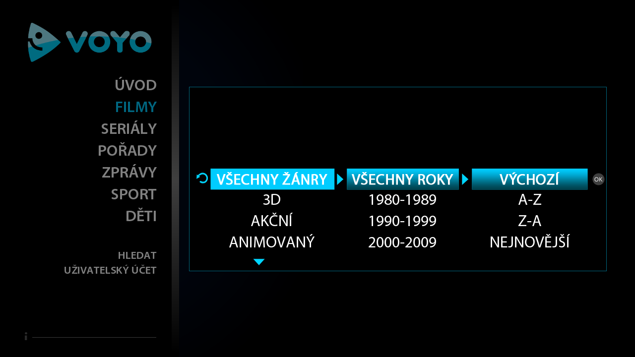 Voyo Player - prostředí Voyo.cz