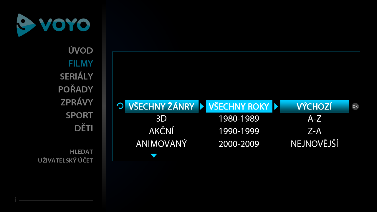 Voyo Player - prostředí Voyo.cz