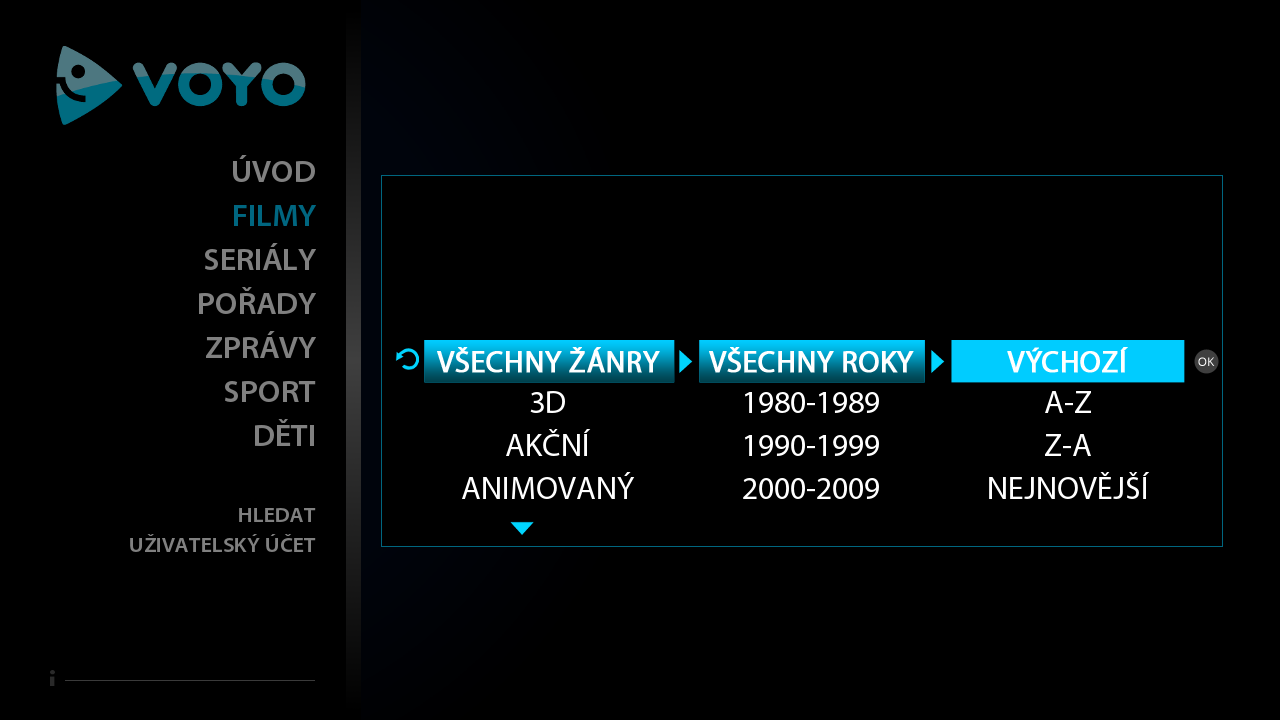 Voyo Player - prostředí Voyo.cz