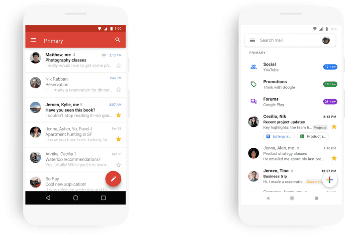 Srovnání podoby starého a nového mobilního Gmailu (foto: Google)