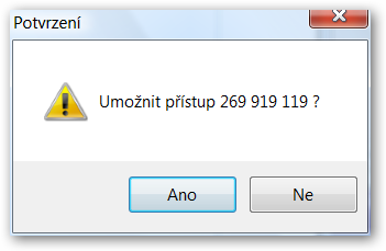 Dialog pro potvrzení připojení ve vzdáleném počítači B.