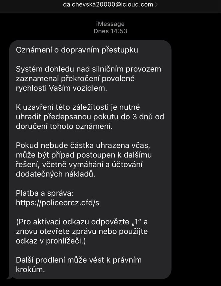 Text podvodné SMS zprávy