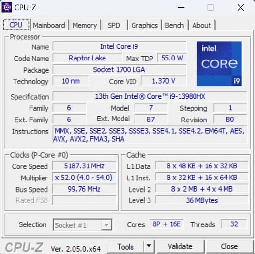 Informace o procesoru z CPU-Z (zdroj: Cnews)