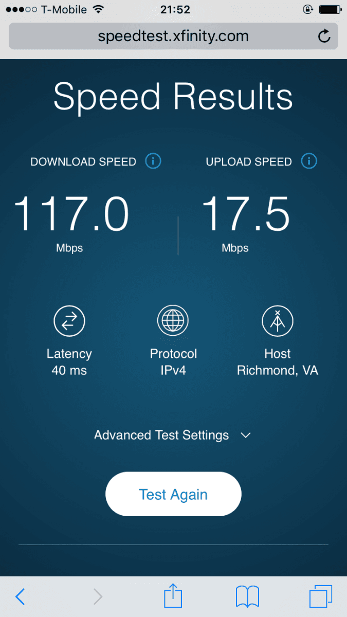 Rychlost připojení pár metrů od budky LinkNYC