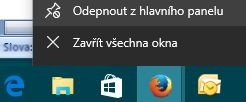 Odepnutí ikon z Hlavního panelu