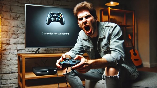 Naštvaný muž držící v ruce ovladač