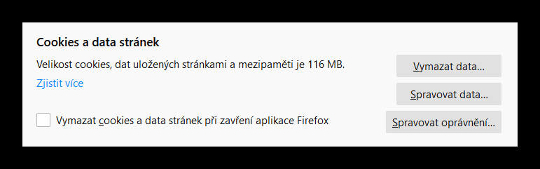 Nastavení práce se soubory cookies v internetovém prohlížeči Mozilla Firefox