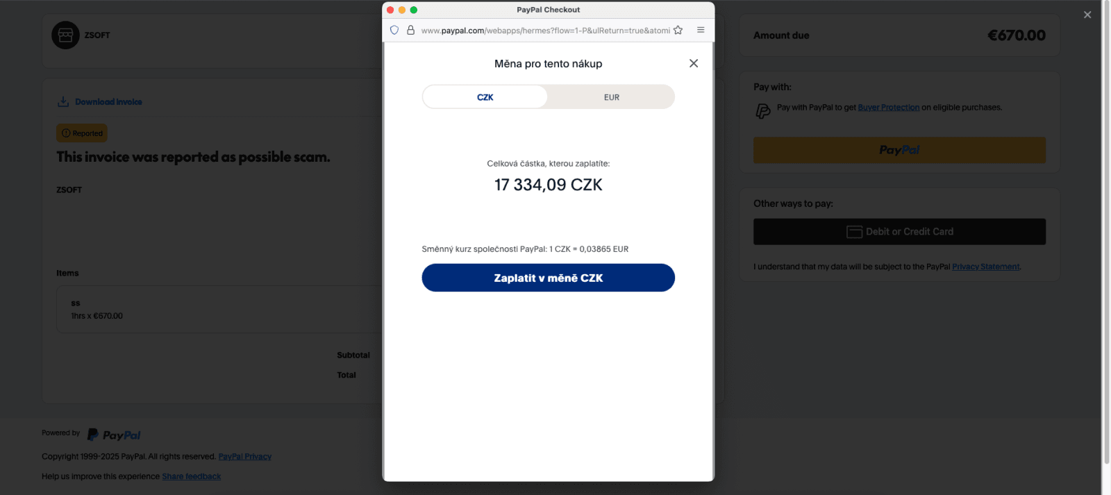 Podvodník inzeruje na bazos.cz licence na známý software za cenu 650-980 Kč. Samotná platba přes PayPal je na stejnou částku, ale  v eurech. Platba míří do Bulharska na bulharský platební účet. (12. 06. 2025)