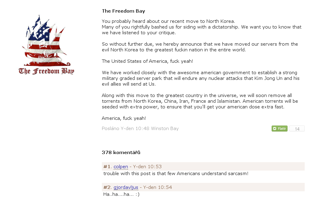 The Pirate Bay se stěhuje z diktátorské Severní Korei do svobodných Spojených států.
