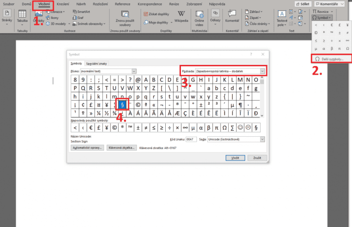 Jak napsat znak paragraf ve Wordu